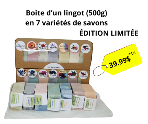 Boite d'un lingot de savon en 7 variétés