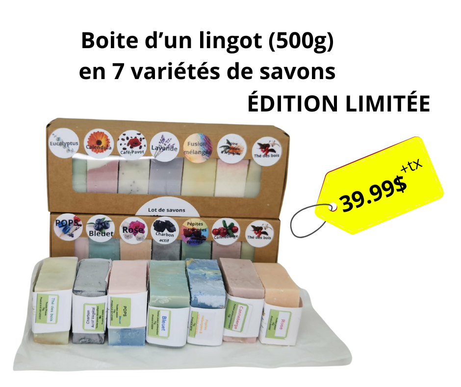 Boite d'un lingot de savon en 7 variétés