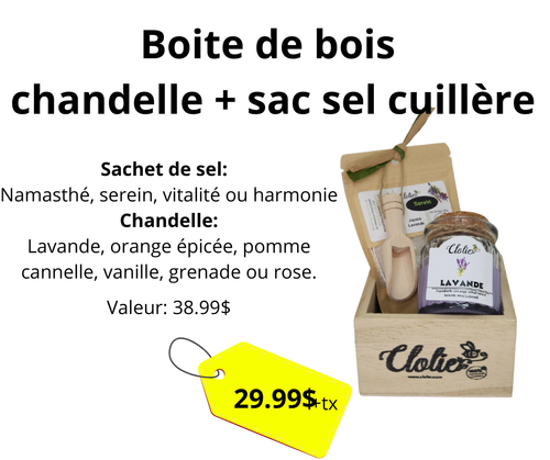Boite en bois COCOONING Chandelle + sachet de sel