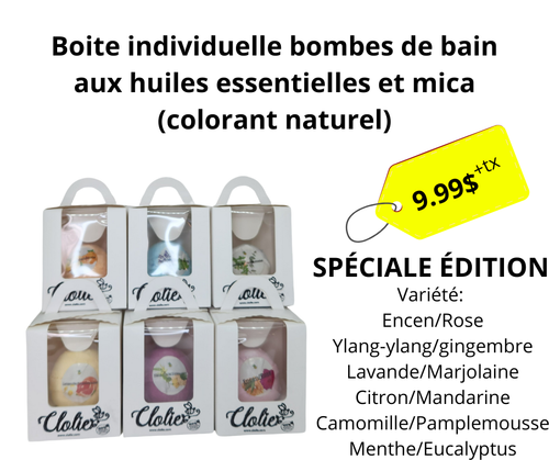 Boite individuelle bombe de bain aux huiles essentielles et mica (colorant naturel)