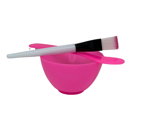 Ensemble bol de masque, pinceau, spatule (blanc ou rose)